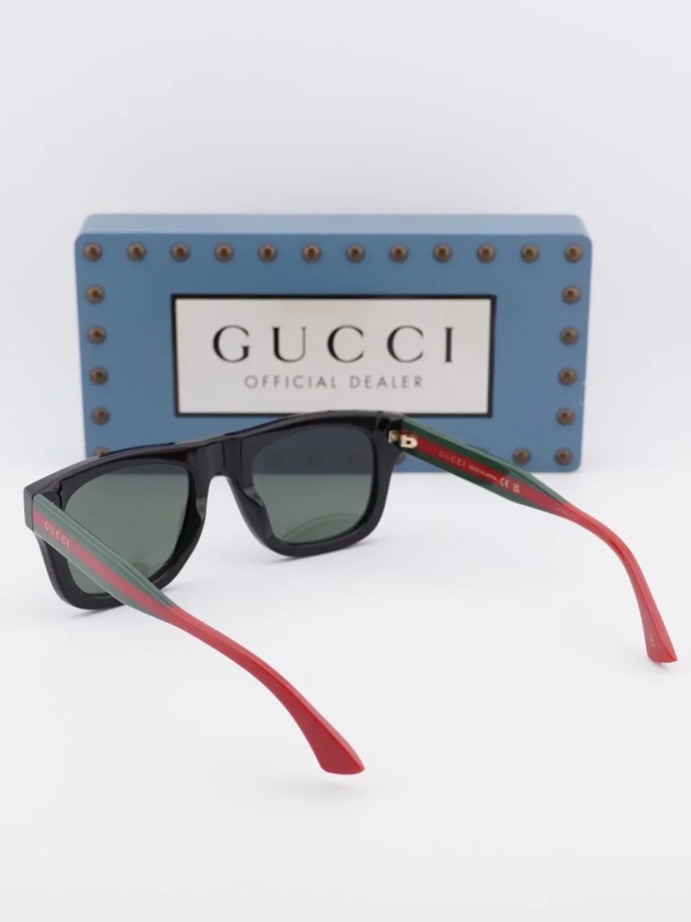 Gucci GG1991S 001 Square Sunglasses - Shiny Black/Red/Grey